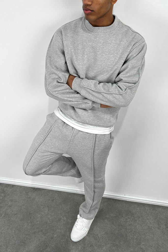 Extended Neck Crew Neck Sweatshirt - Grey Marl