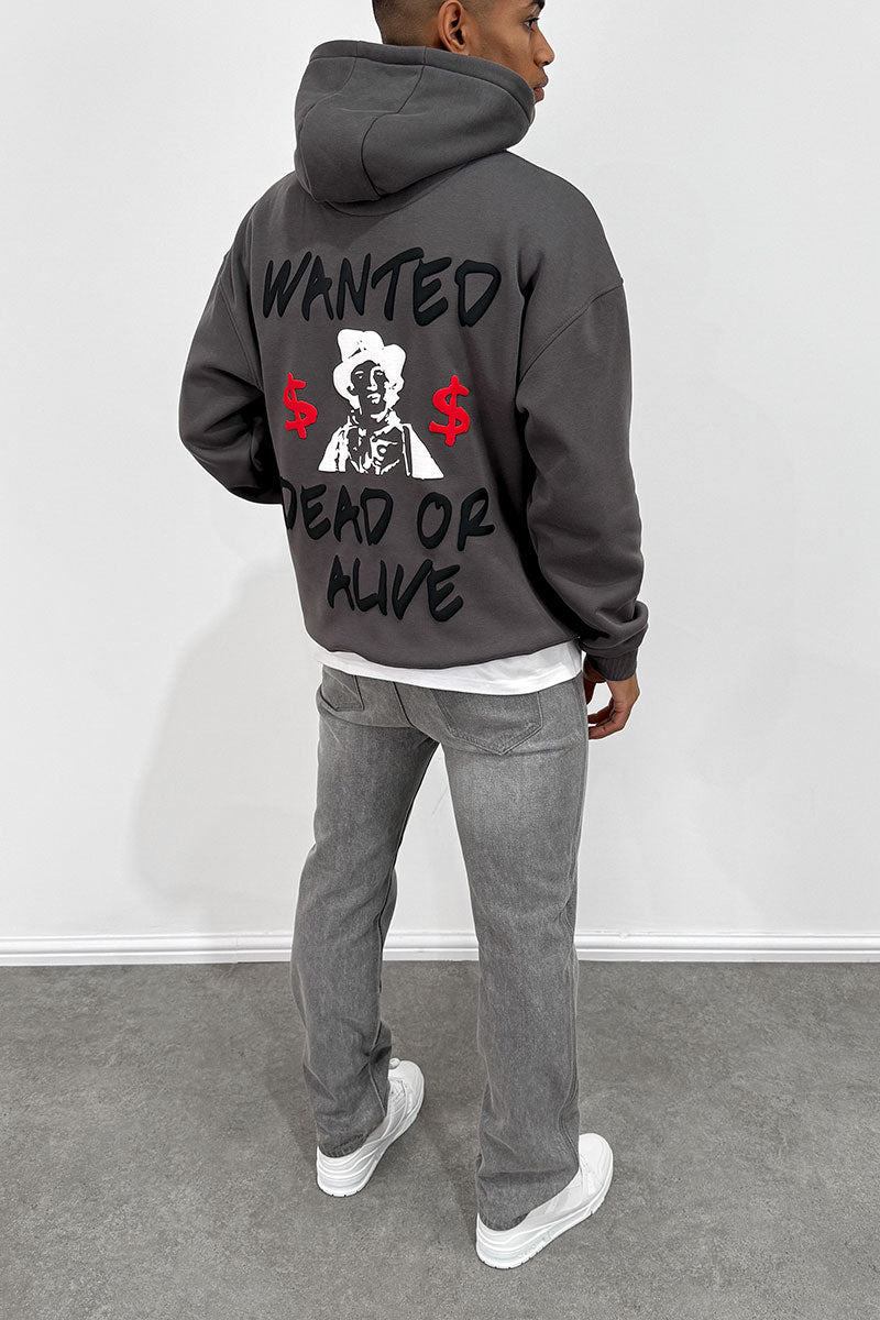 Dead or Alive Puff Print Hoodie - Charcoal