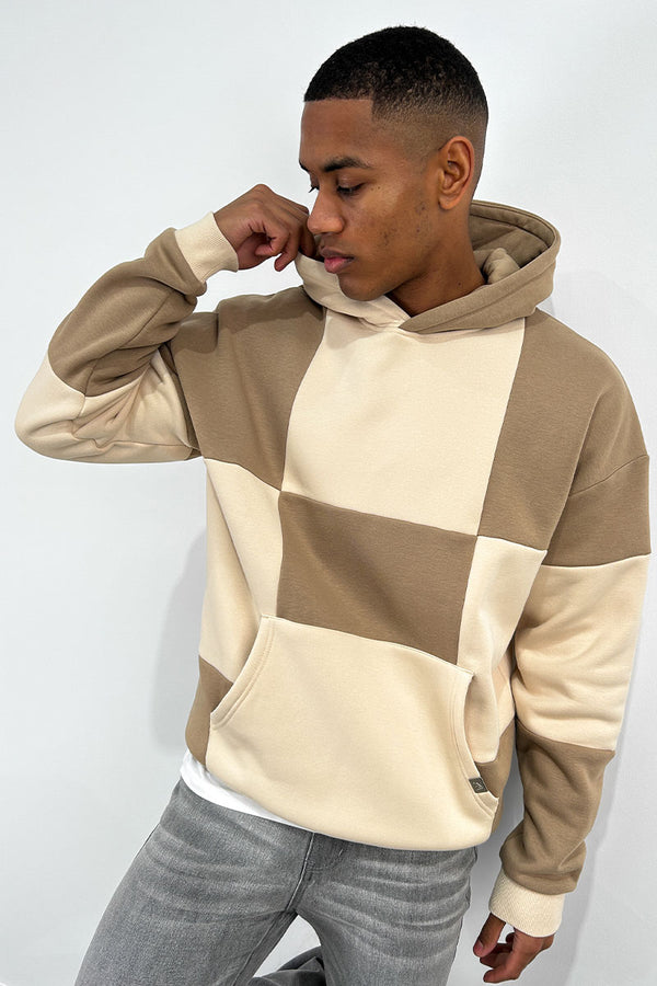 Check Stitch Oversized Hoodie - Stone