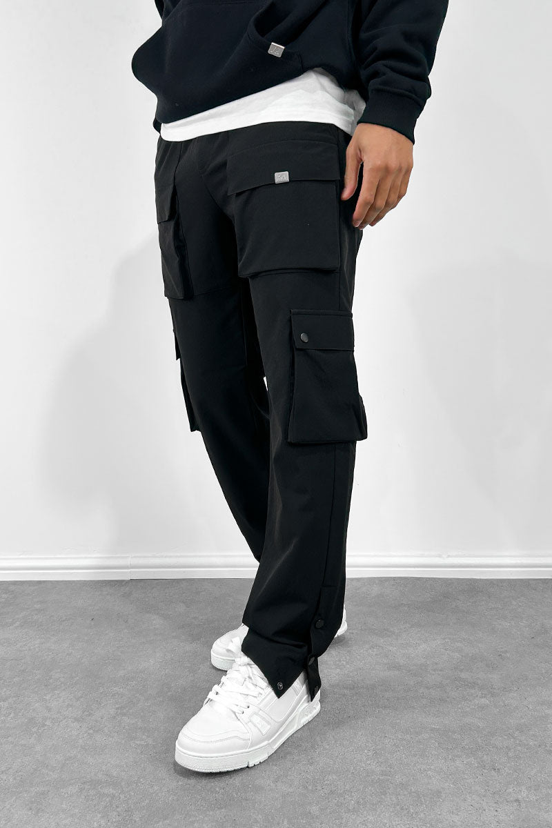 Contrast Band Snap Cargo Pant - Black