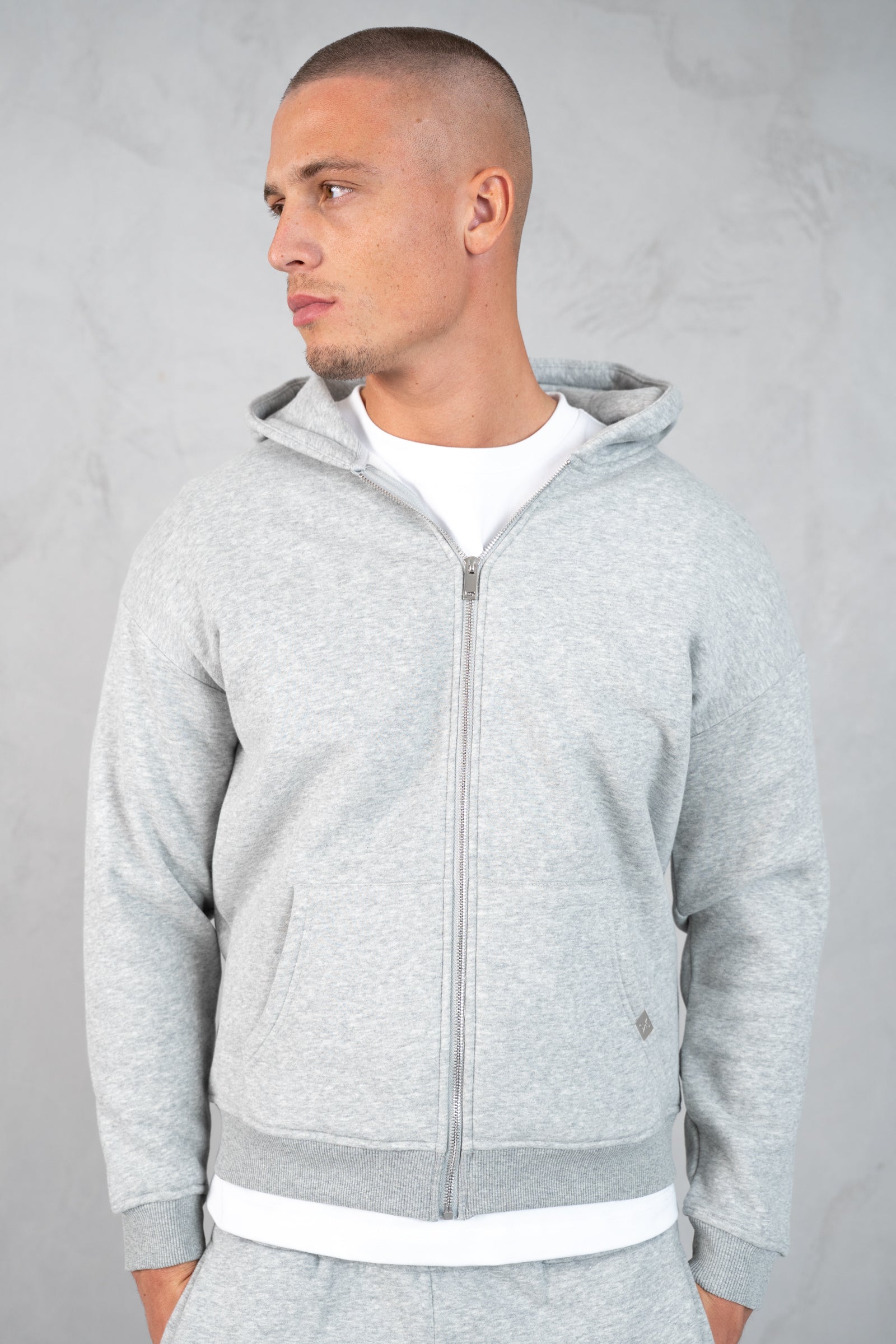 Essential Zip-Up Hoodie - Grey Marl