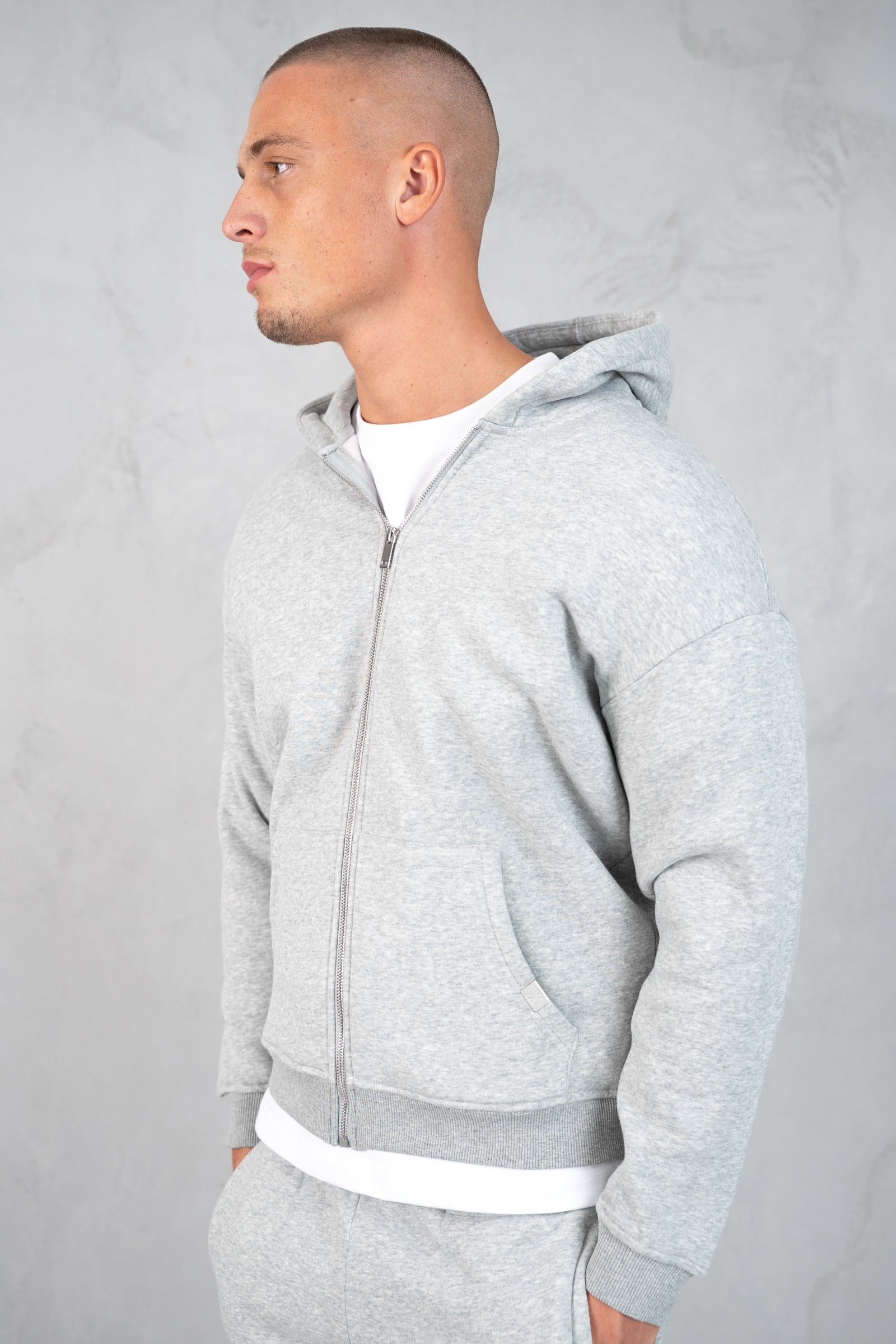 Essential Zip-Up Hoodie - Grey Marl