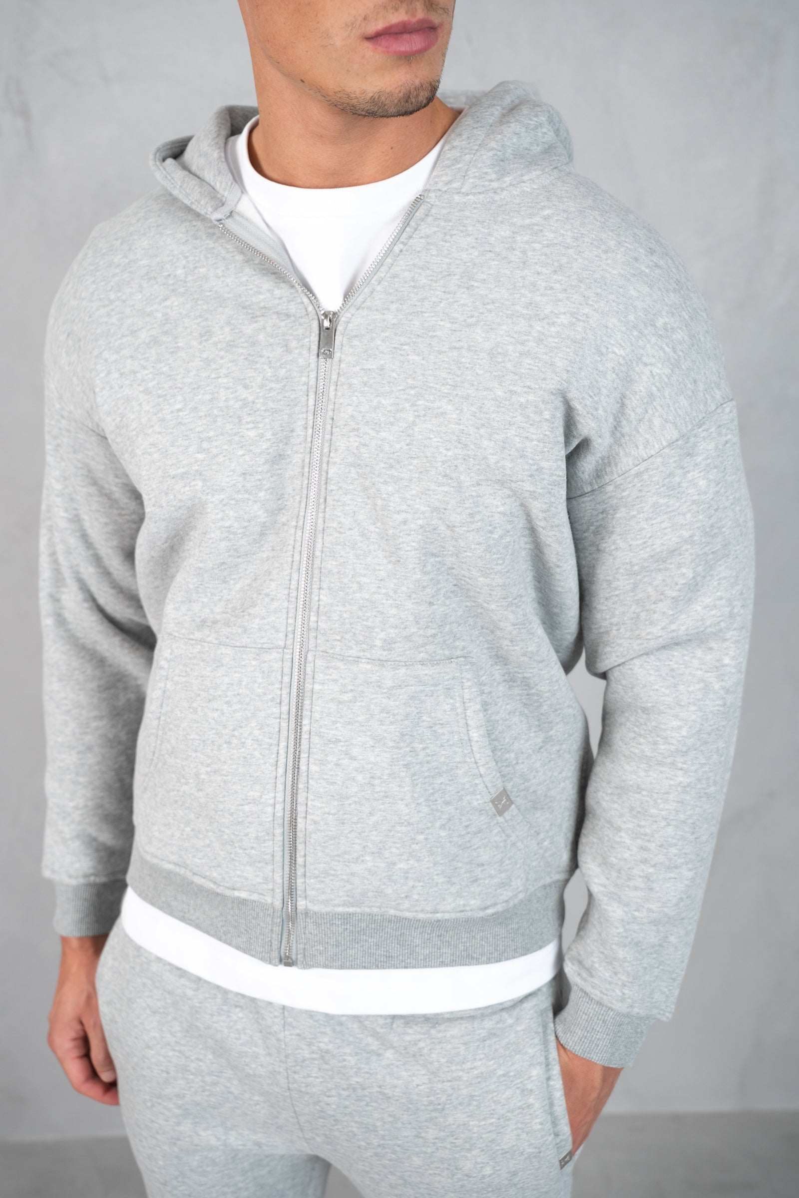 Essential Zip-Up Hoodie - Grey Marl