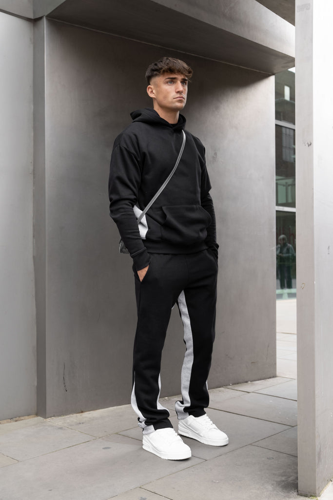 Vintage Flare Panel Tracksuit Hoodie - Black/Grey