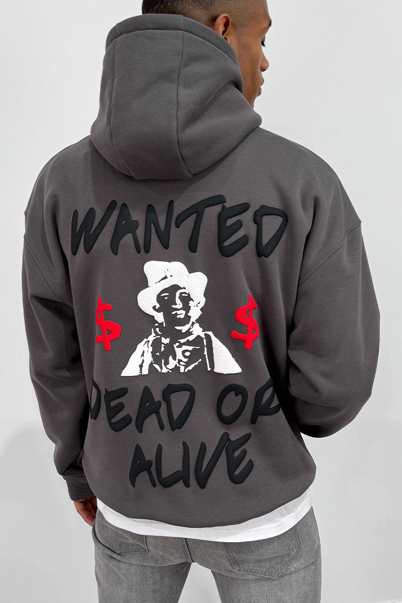 Dead or Alive Puff Print Hoodie - Charcoal