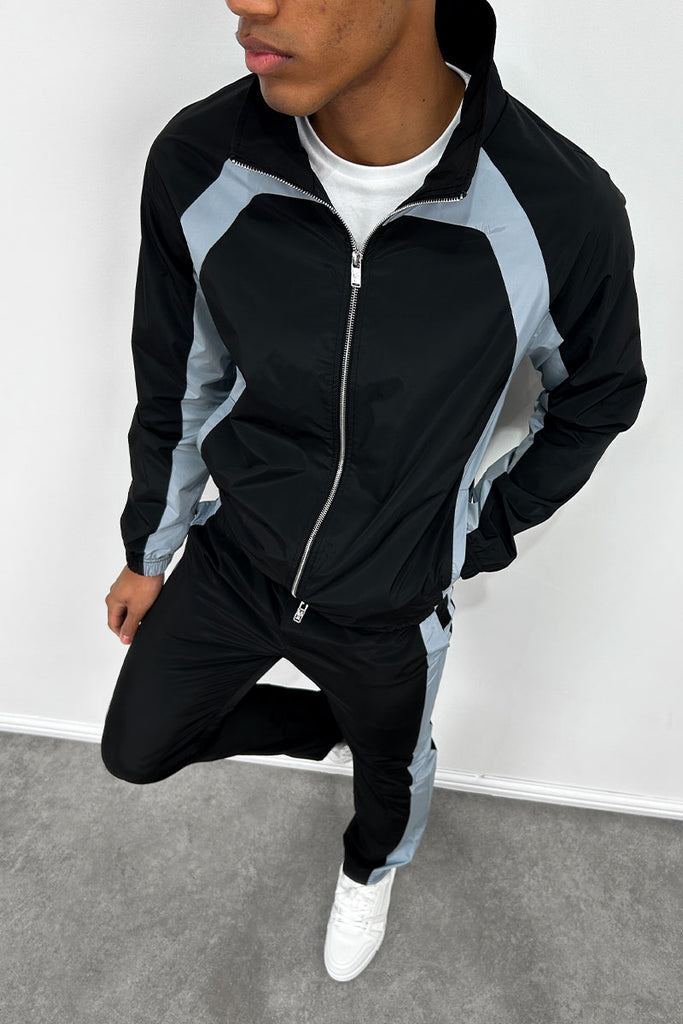 Nylon Track Jacket - Black/Pale Blue