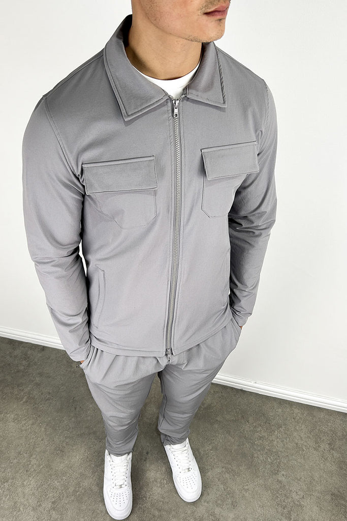 Tailored Cargo Zip-Up Overshirt - Grey