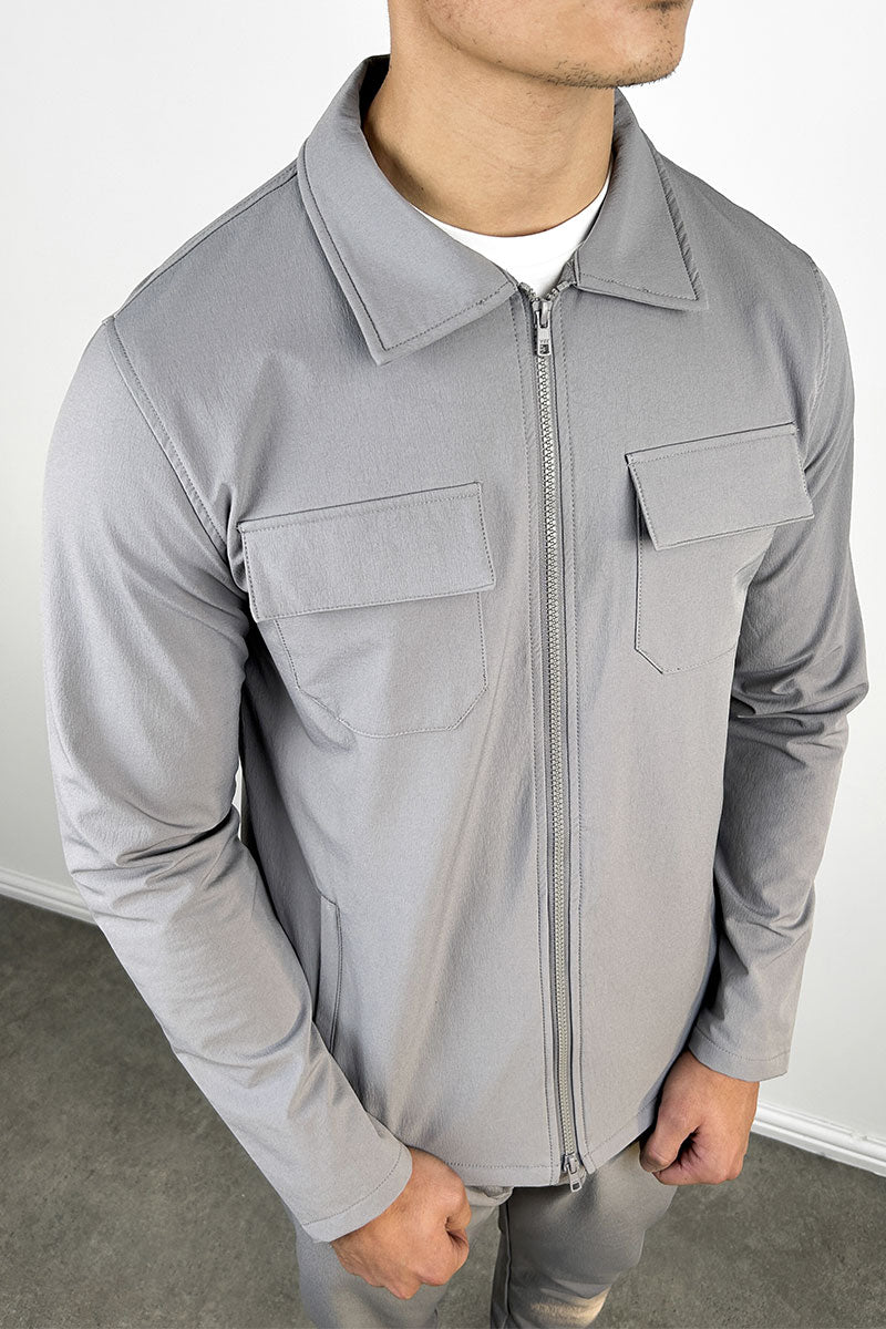 Tailored Cargo Zip-Up Overshirt - Grey