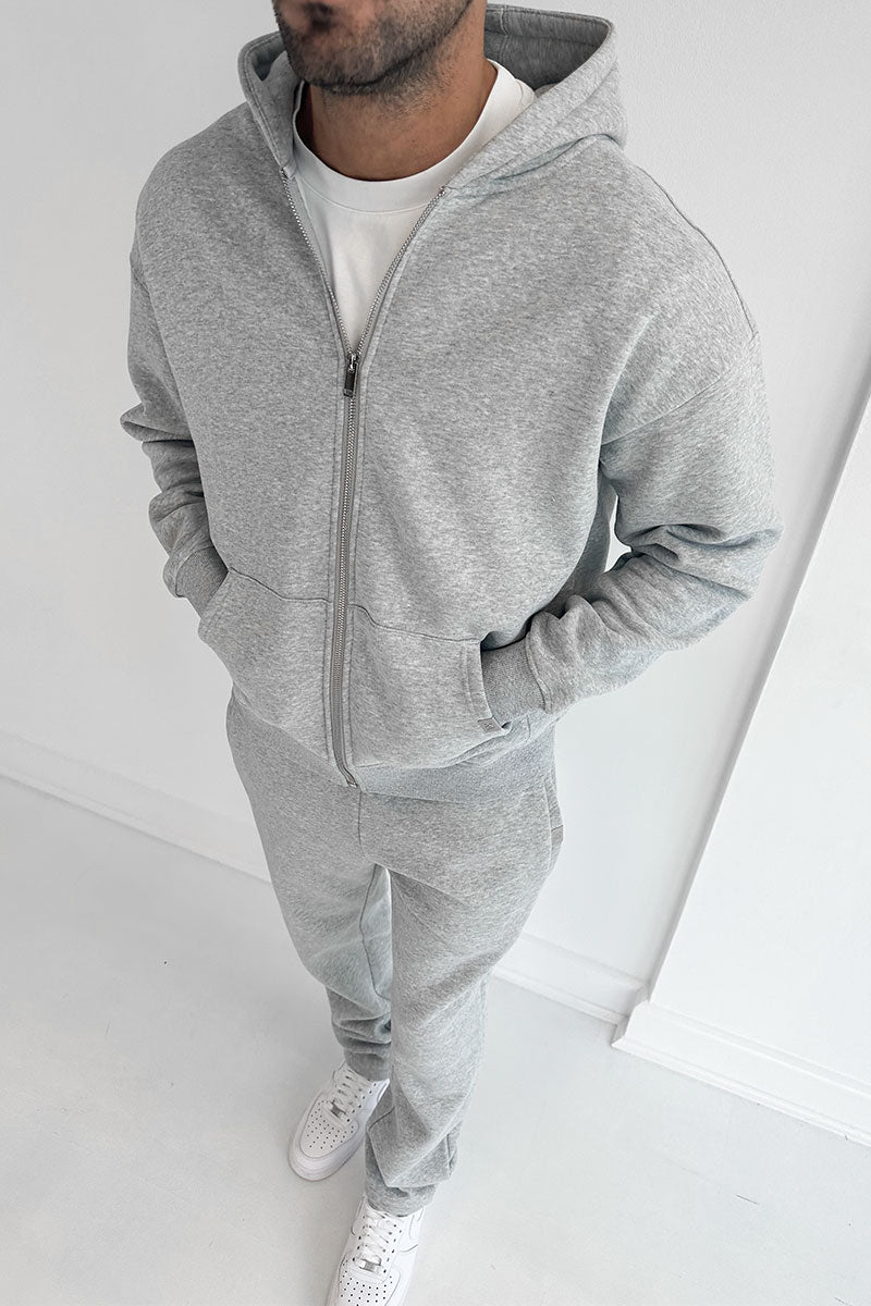 Essential Zip-Up Hoodie Grey Marl1