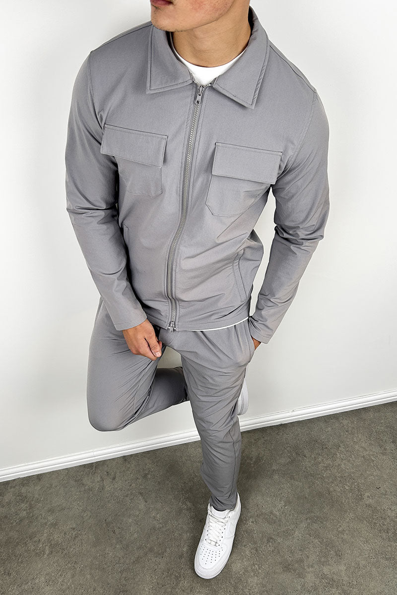 Tailored Cargo Zip-Up Overshirt - Grey