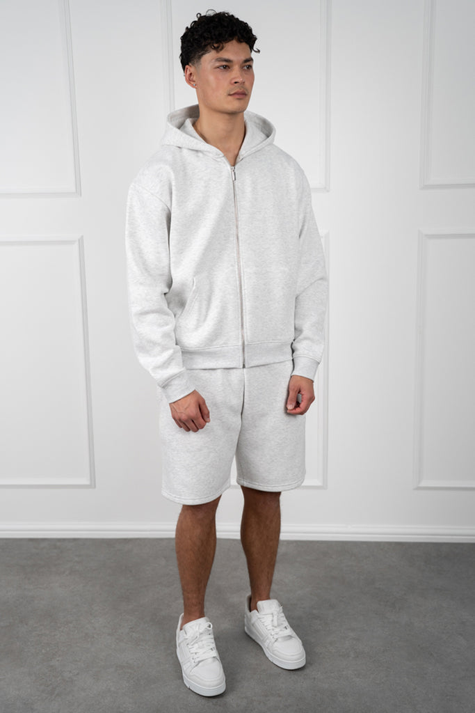 Oversized Boxy Zip Through Hoodie - Grey