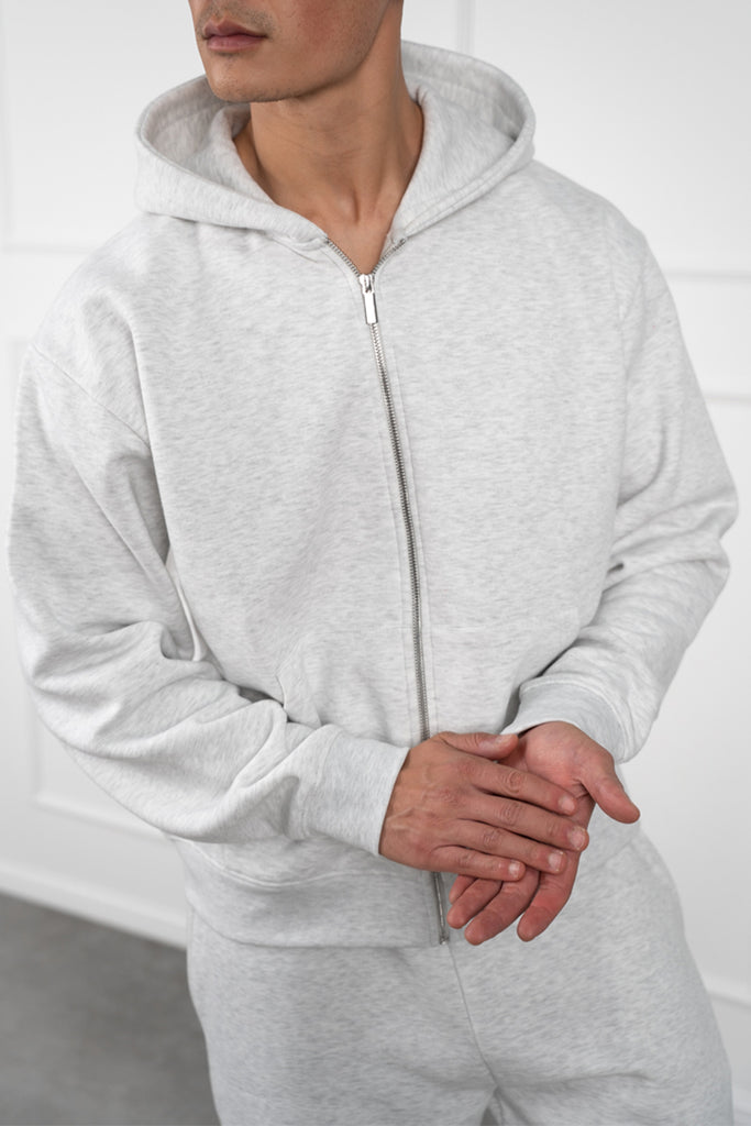 Oversized Boxy Zip Through Hoodie - Grey