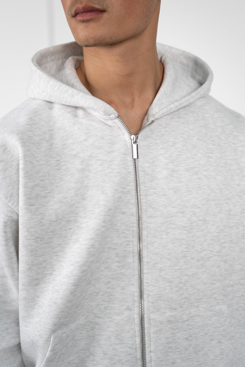 Oversized Boxy Zip Through Hoodie - Grey