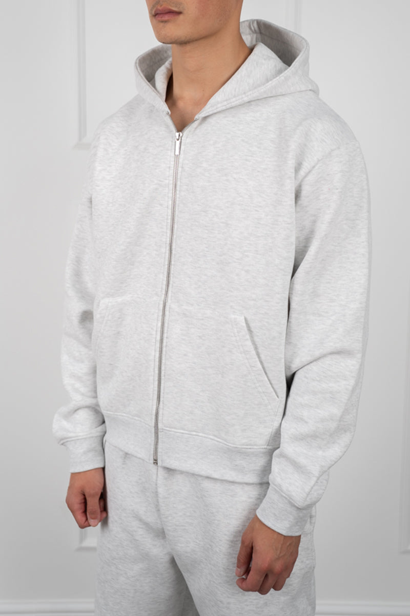 Oversized Boxy Zip Through Hoodie - Grey