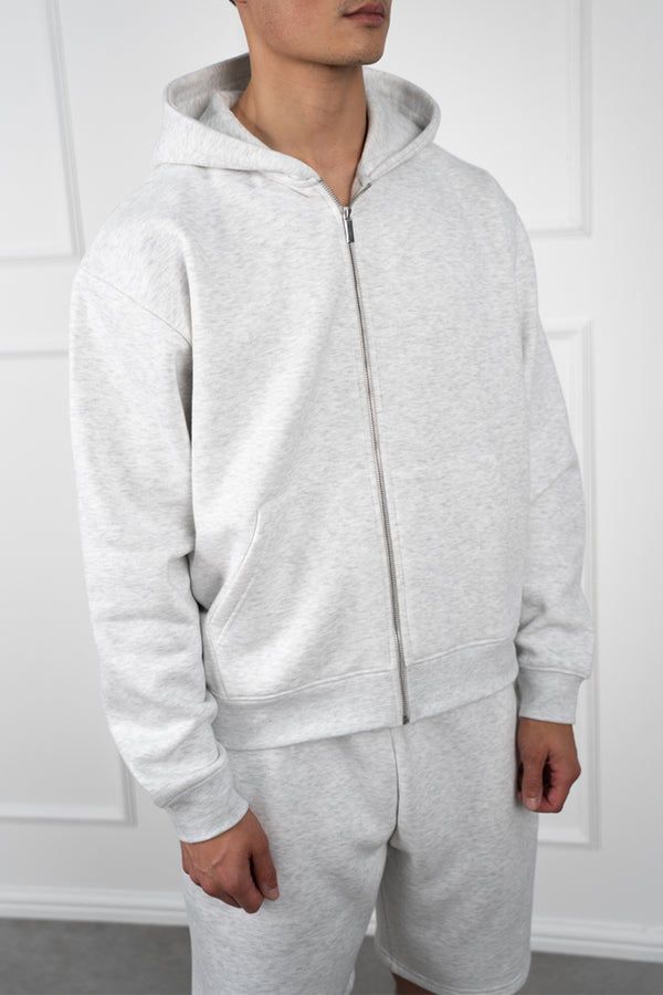 Oversized Boxy Zip Through Hoodie - Grey