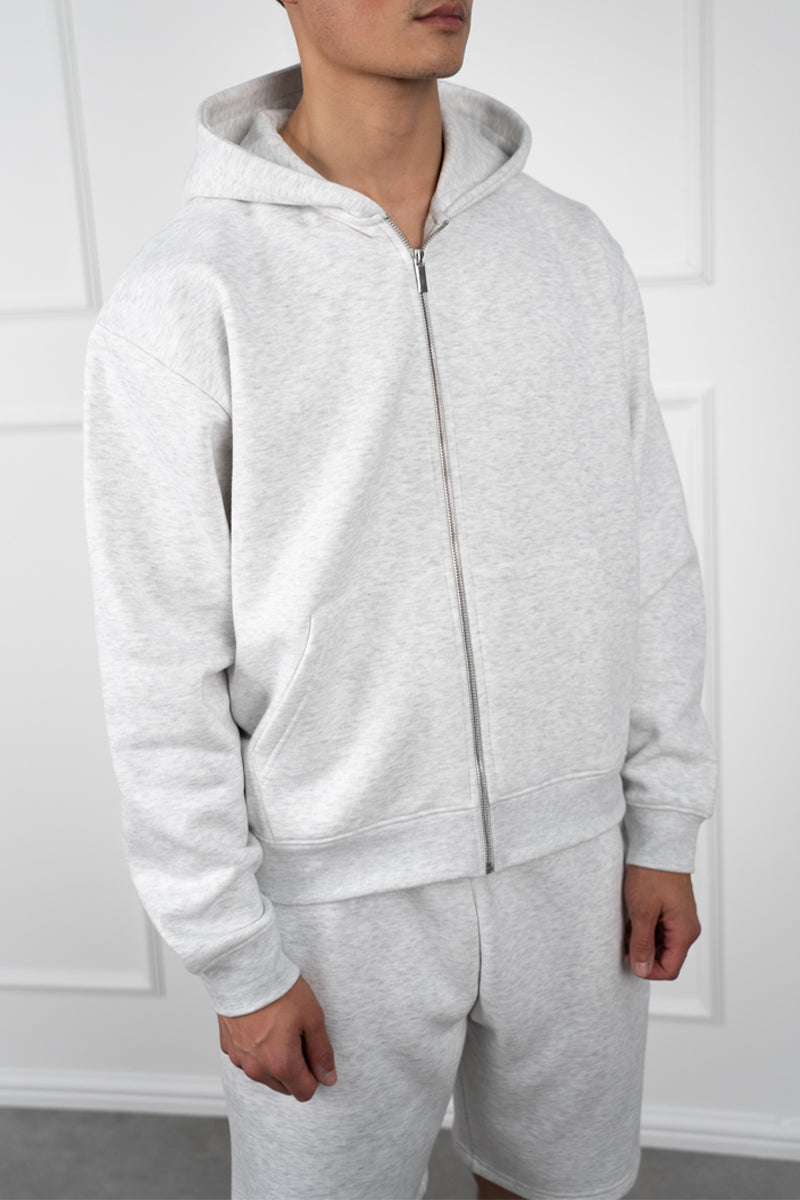 Oversized Boxy Zip Through Hoodie - Grey