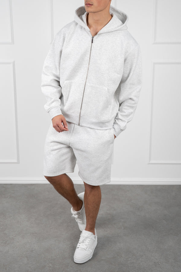 Oversized Boxy Zip Through Hoodie - Grey