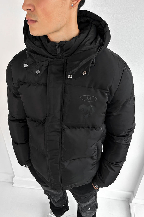 Textured Metallic Puffer Jacket - Black