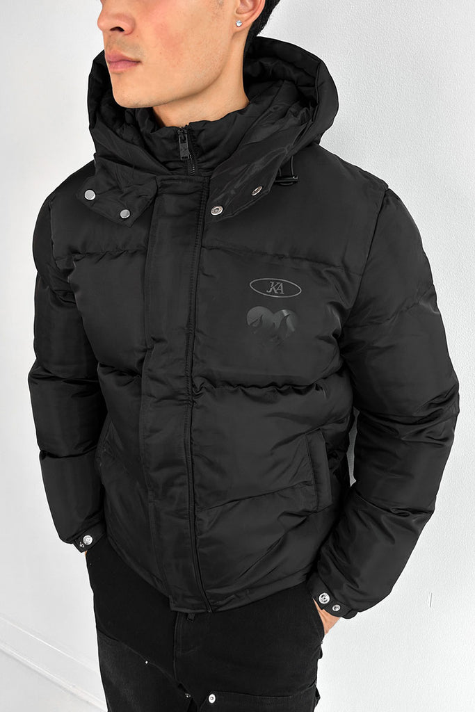 Textured Metallic Puffer Jacket - Black