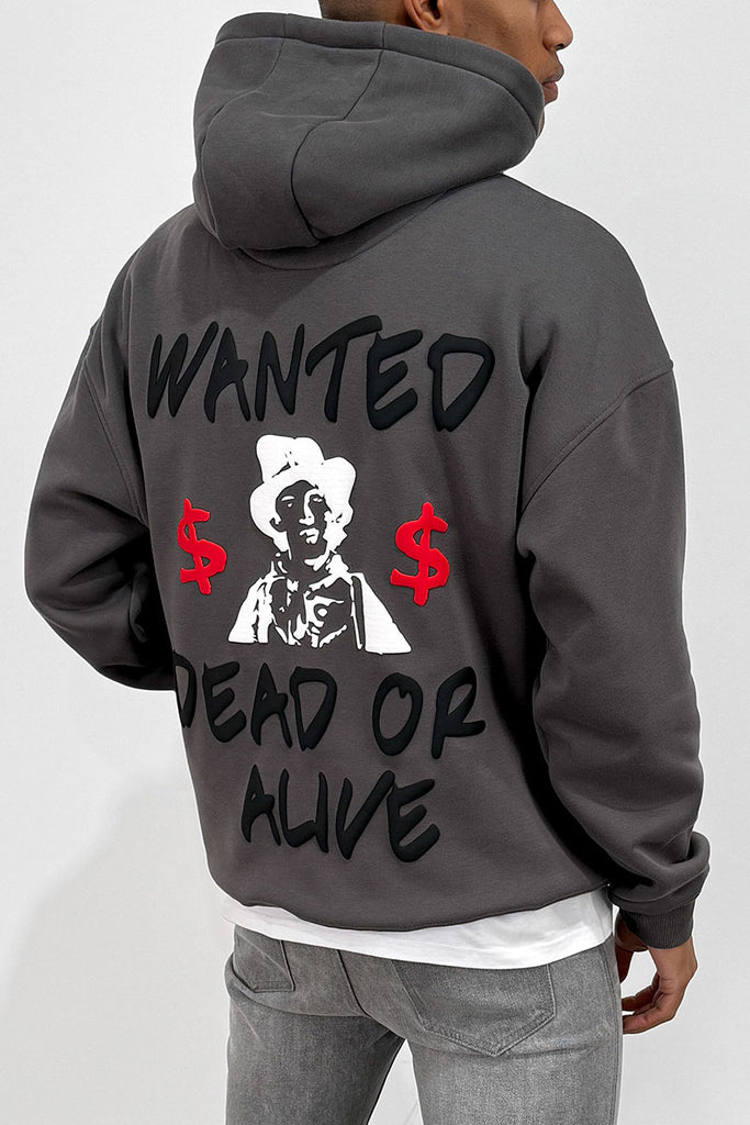 Dead or Alive Puff Print Hoodie - Charcoal