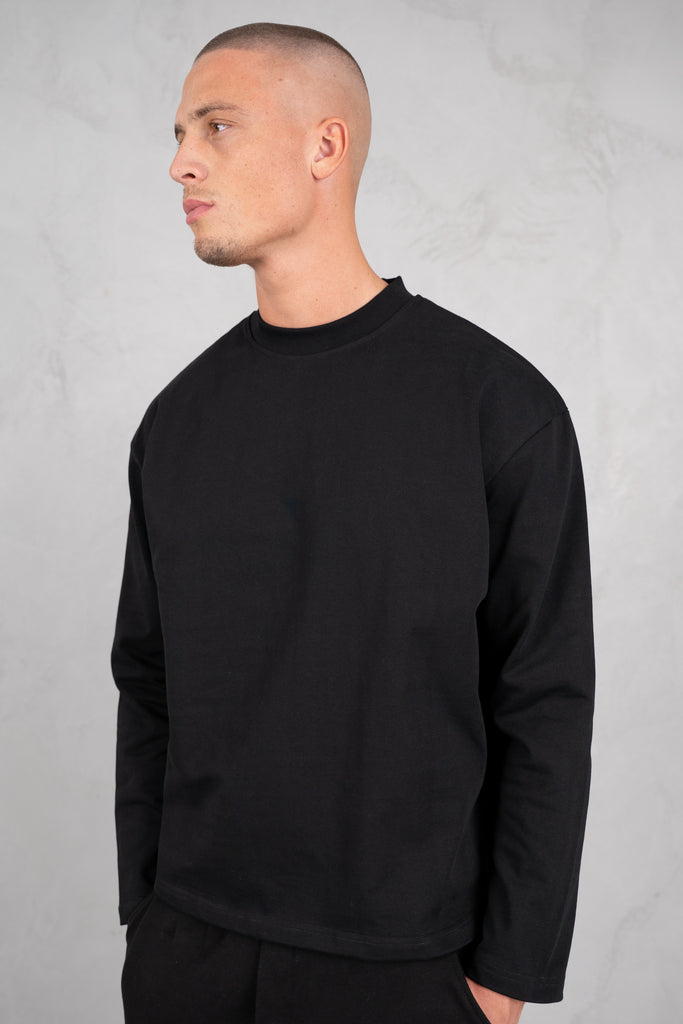 Heavyweight Essential Boxy Long Sleeve T-Shirt - Black