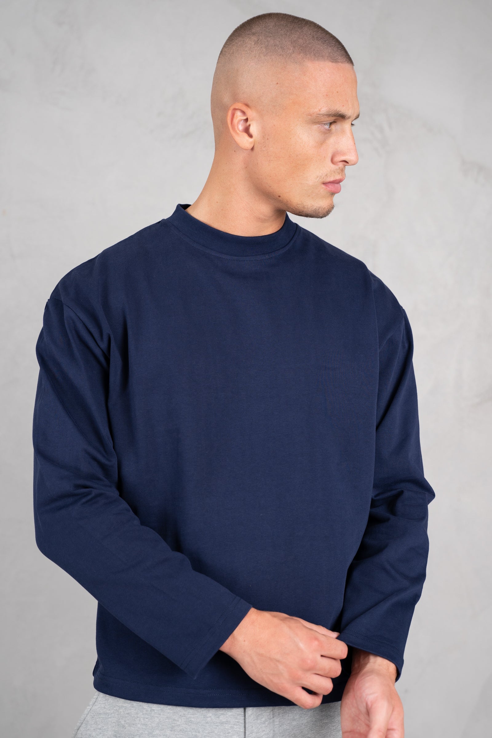 Heavyweight Essential Boxy Long Sleeve T-Shirt - Navy