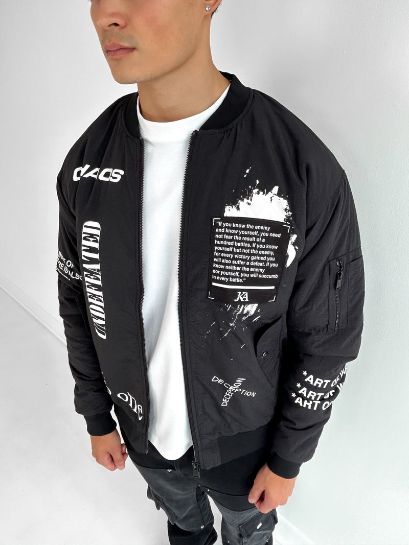 Chaos Graffiti Print Bomber Jacket - Black