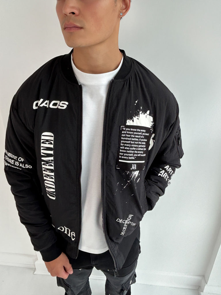 Chaos Graffiti Print Bomber Jacket - Black