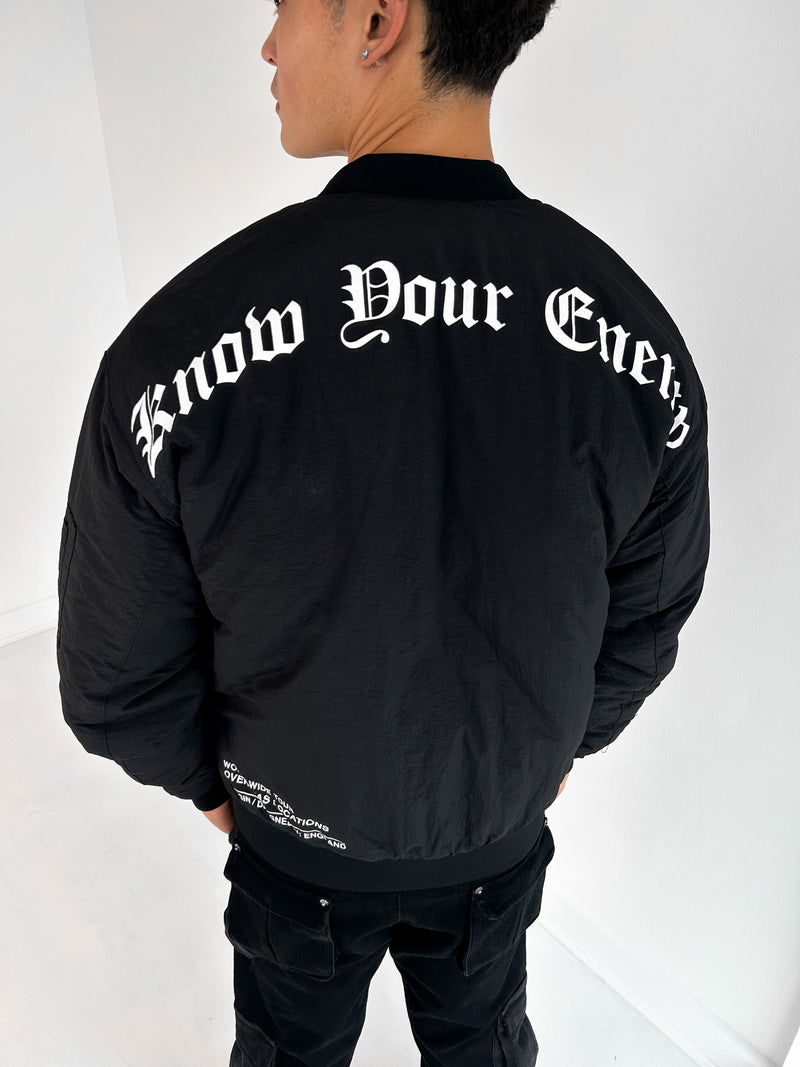 Chaos Graffiti Print Bomber Jacket - Black