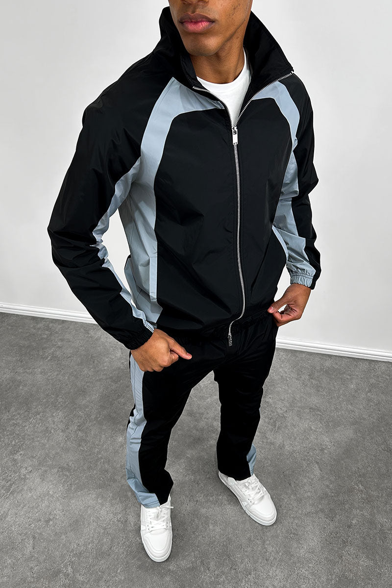 Nylon Track Jacket - Black/Pale Blue