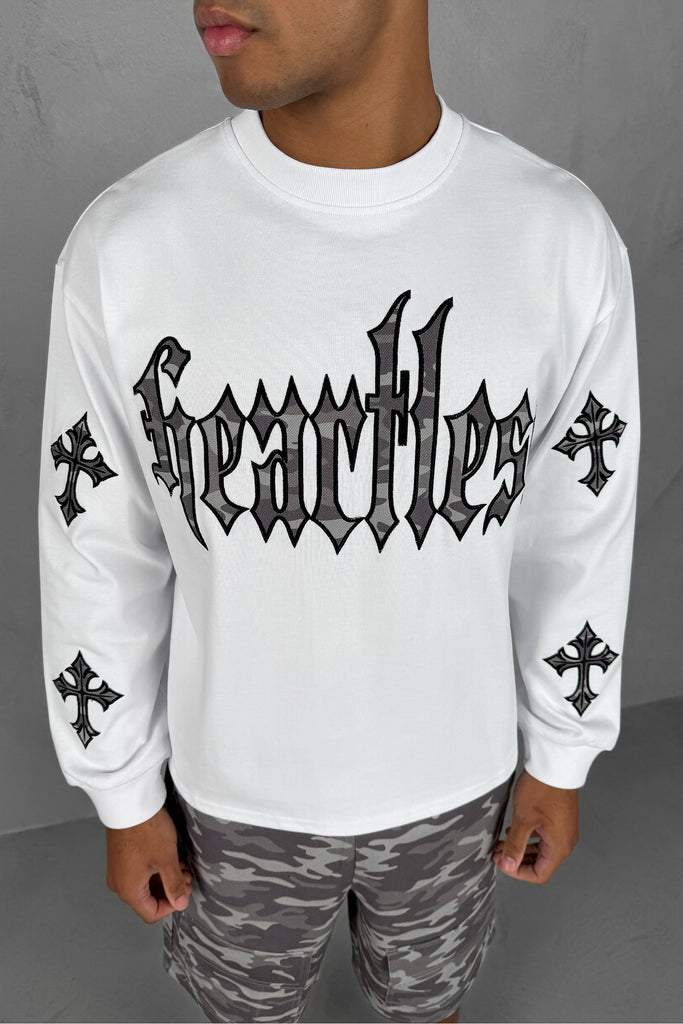Heartless Boxy Long Sleeve Camo T-Shirt - White