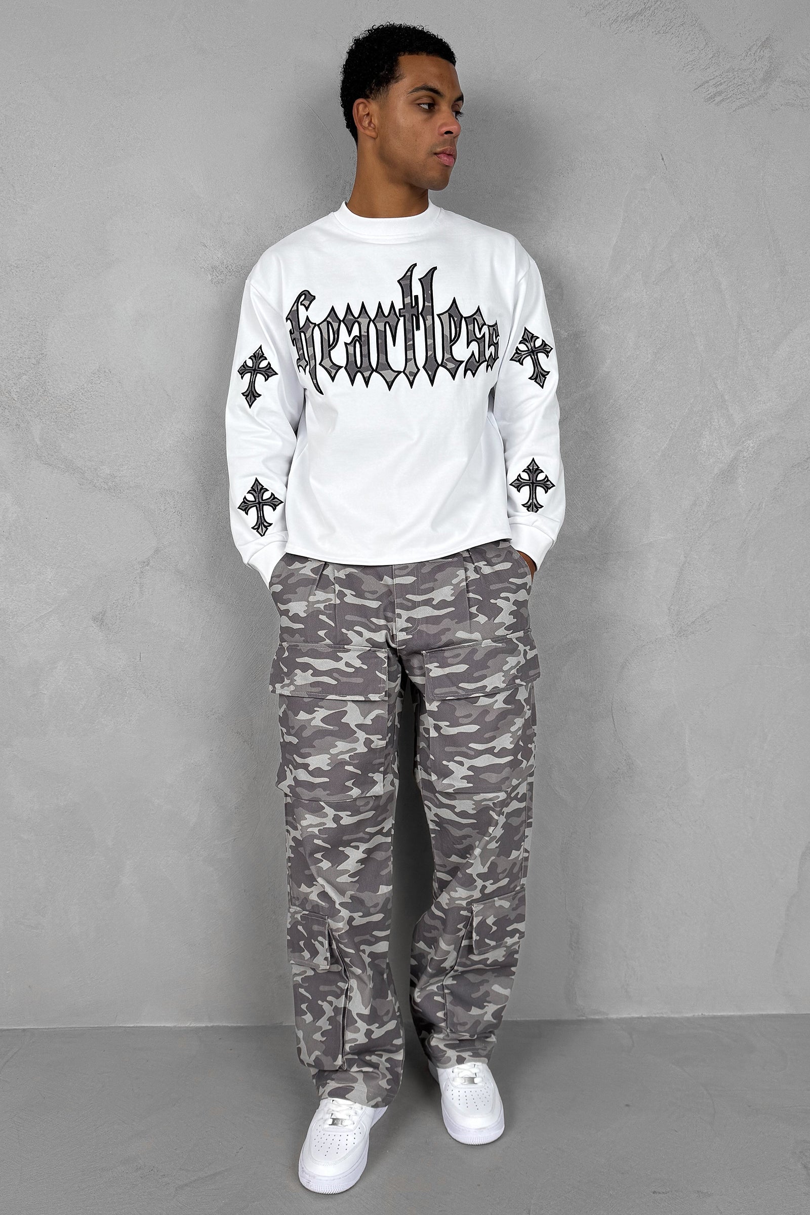 Relaxed Camo Denim Cargo Pant - Grey Camo