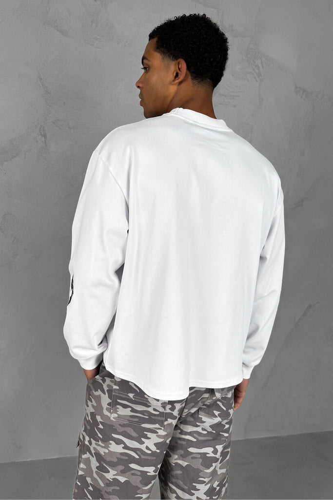 Heartless Boxy Long Sleeve Camo T-Shirt - White