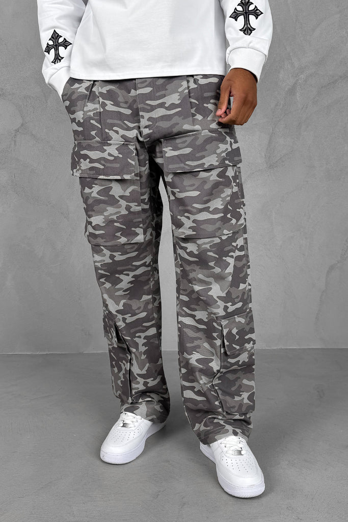 Relaxed Camo Denim Cargo Pant - Grey Camo