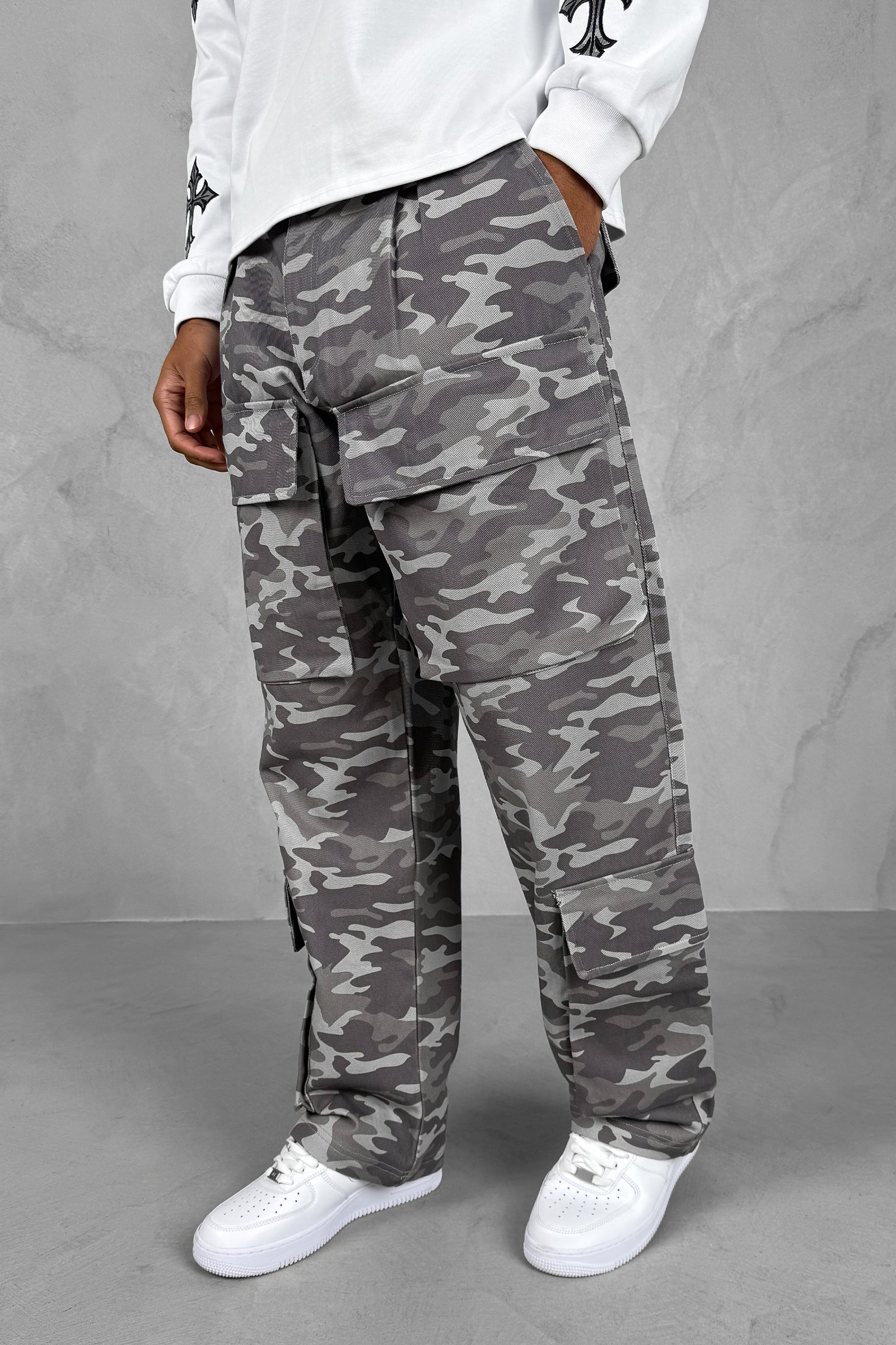 Relaxed Camo Denim Cargo Pant - Grey Camo