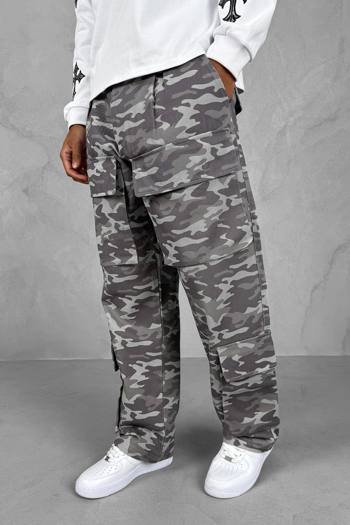 Relaxed Camo Denim Cargo Pant - Grey Camo