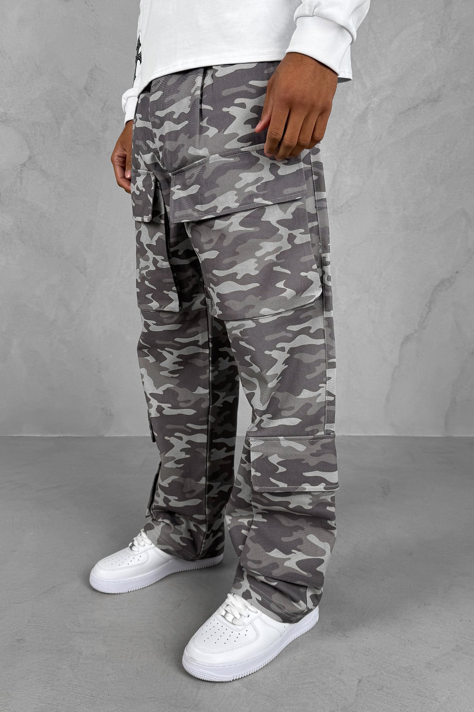 Relaxed Camo Denim Cargo Pant - Grey Camo