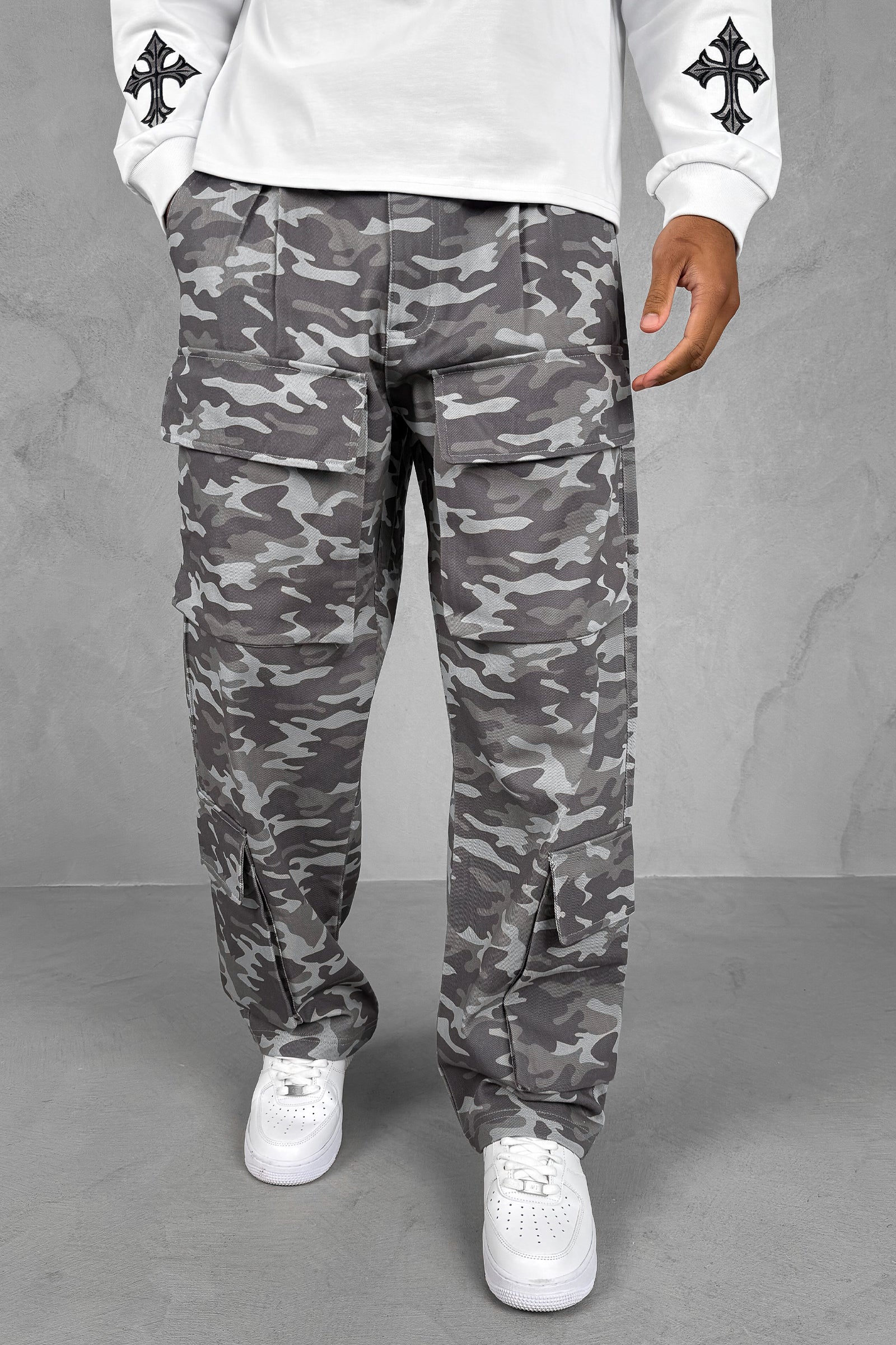 Relaxed Camo Denim Cargo Pant - Grey Camo