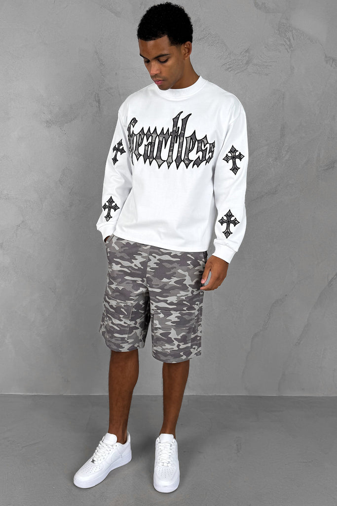 Relaxed Denim Camo Cargo Shorts - Grey Camo