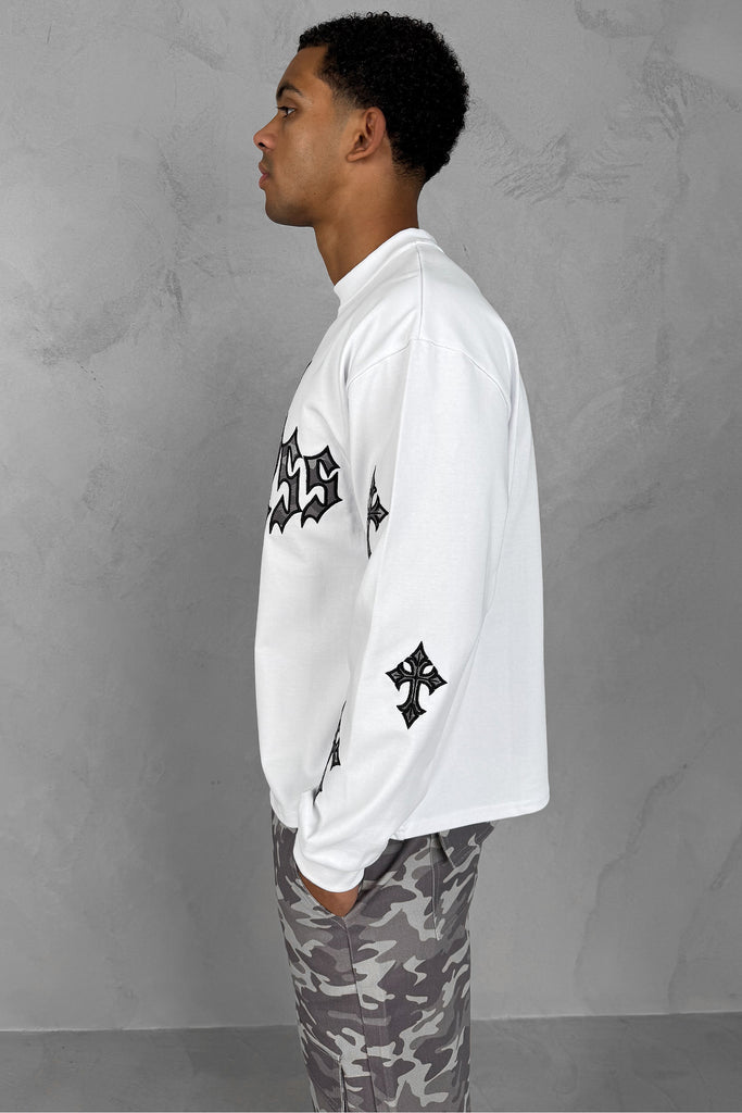 Heartless Boxy Long Sleeve Camo T-Shirt - White