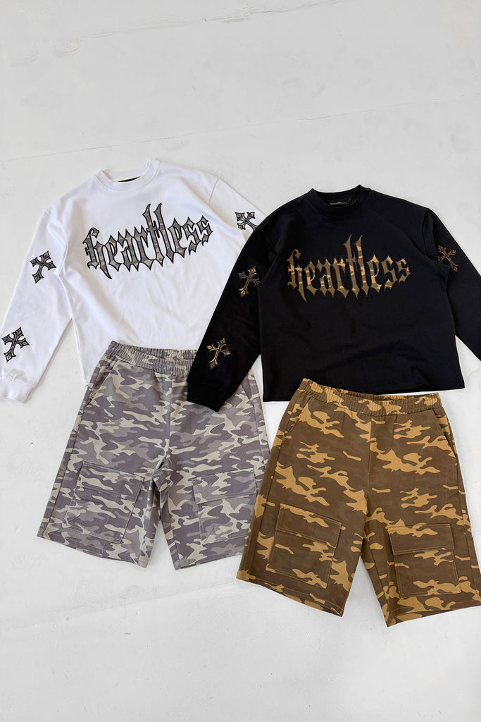 Heartless Boxy Long Sleeve Camo T-Shirt - Black