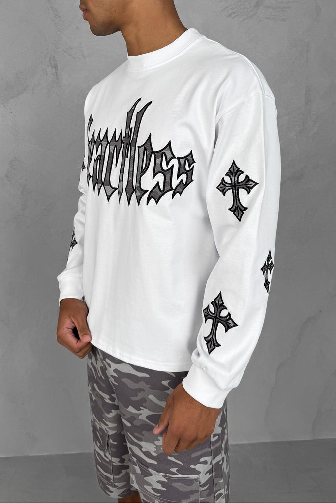 Heartless Boxy Long Sleeve Camo T-Shirt - White