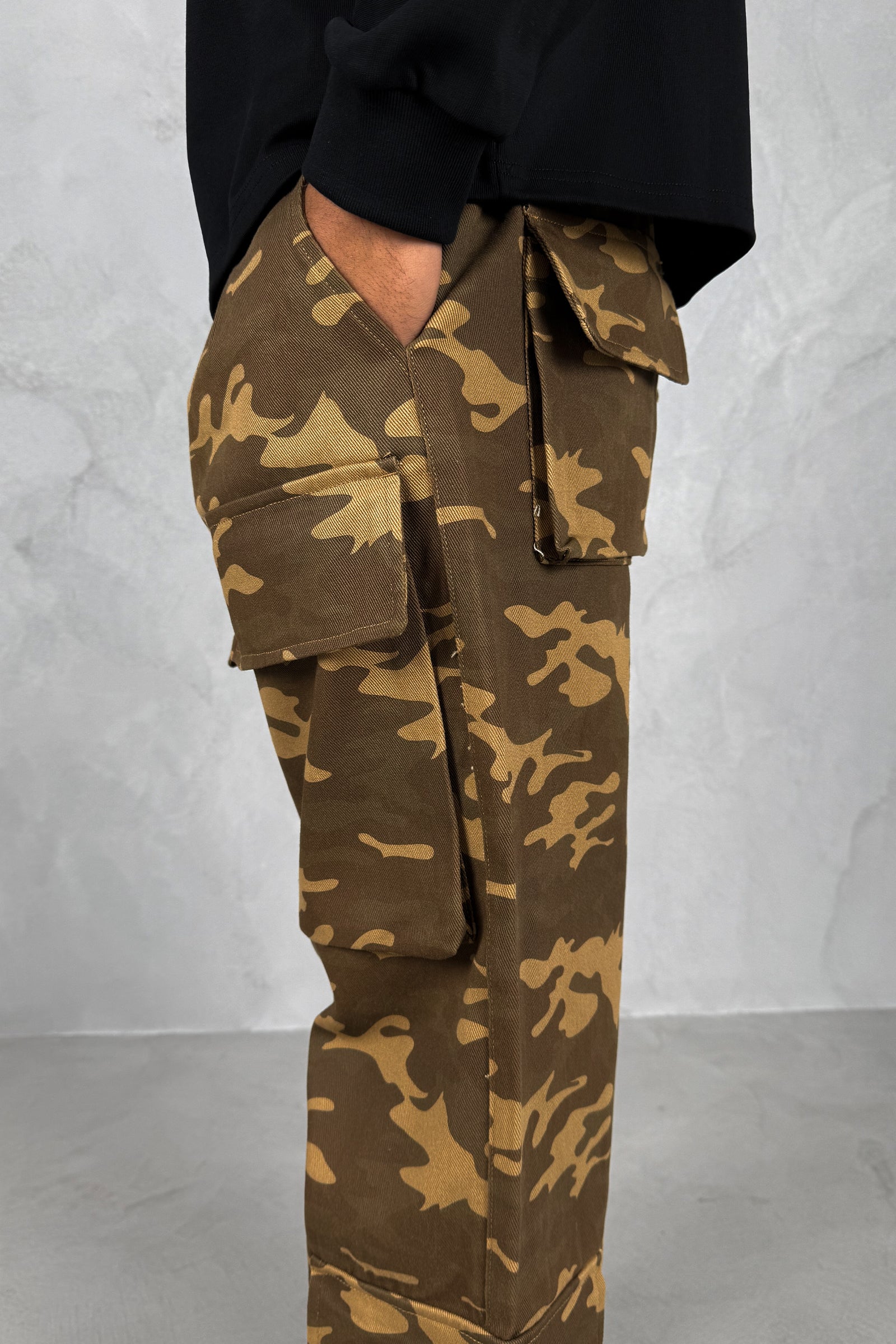 Relaxed Camo Denim Cargo Pant - Sand Camo