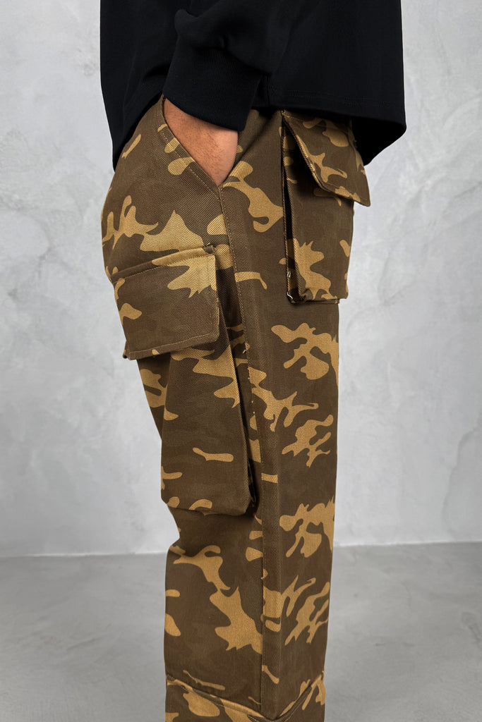 Relaxed Camo Denim Cargo Pant - Sand Camo