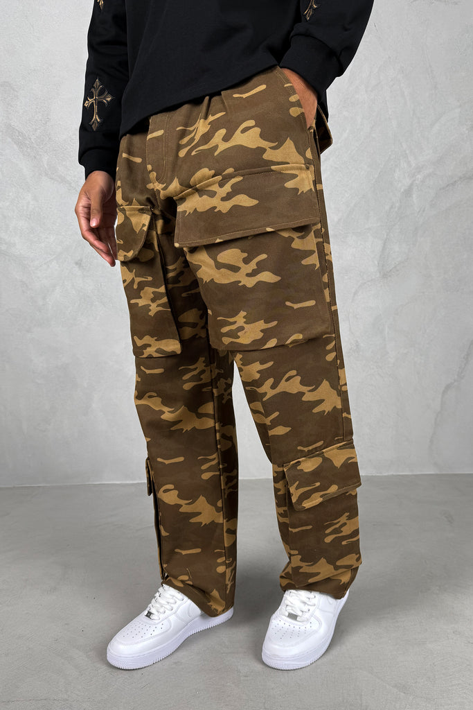 Relaxed Camo Denim Cargo Pant - Sand Camo