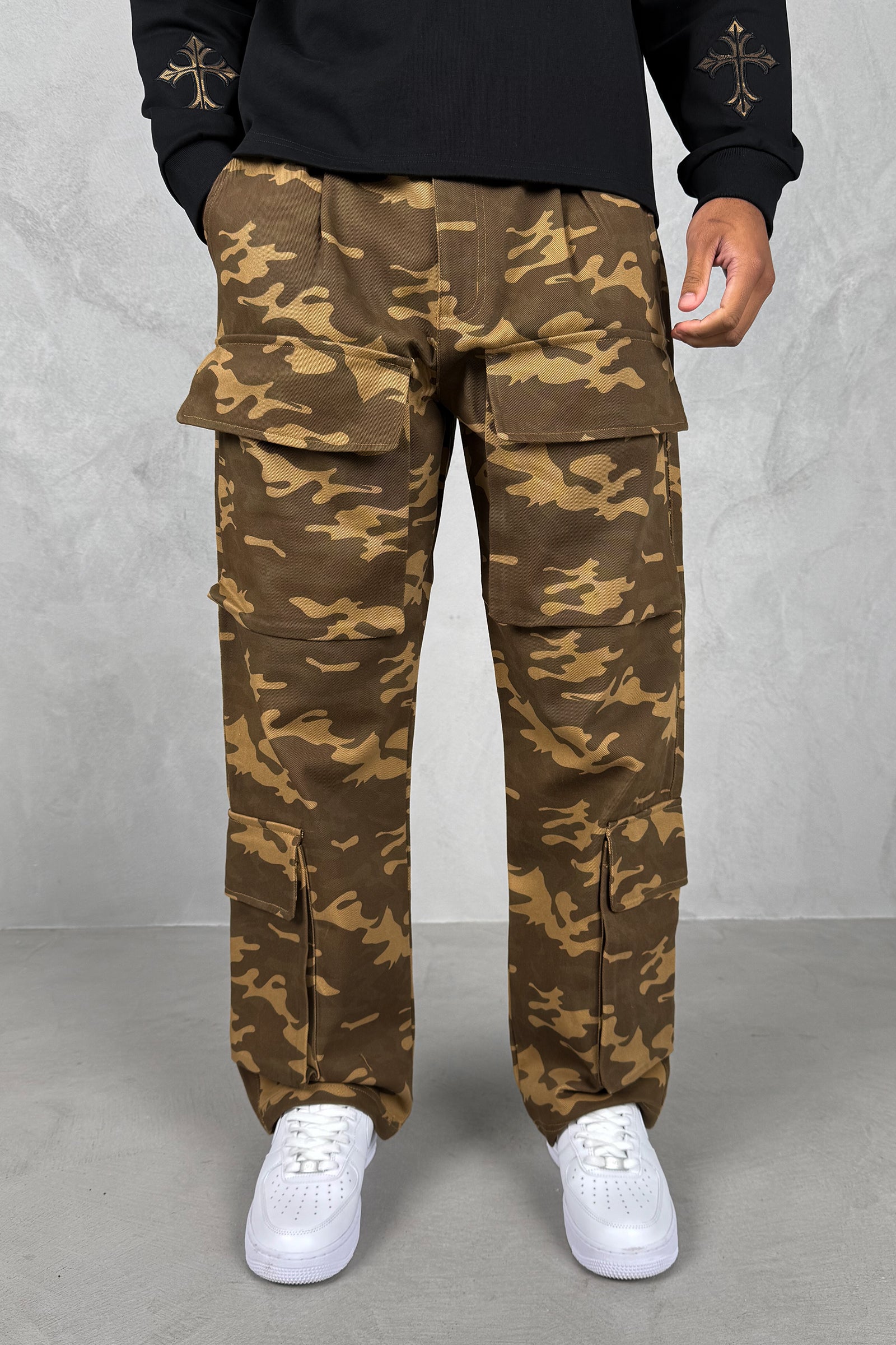 Relaxed Camo Denim Cargo Pant - Sand Camo