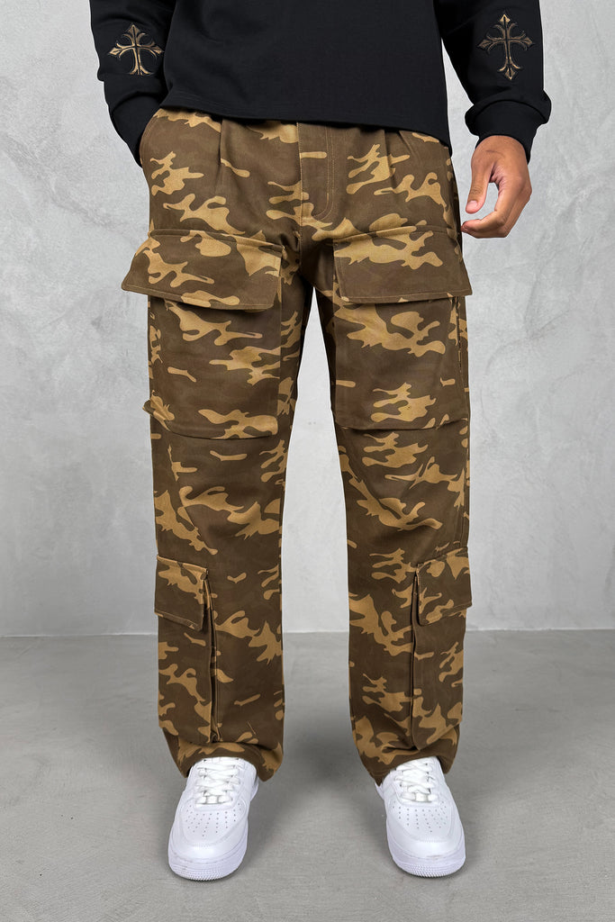Relaxed Camo Denim Cargo Pant - Sand Camo