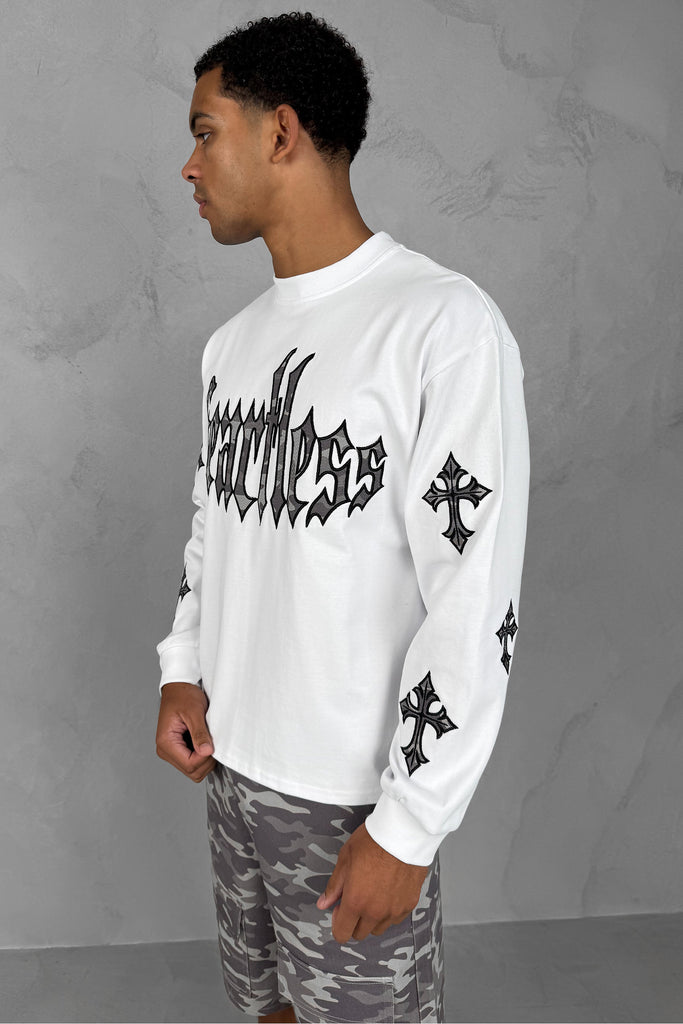 Heartless Boxy Long Sleeve Camo T-Shirt - White