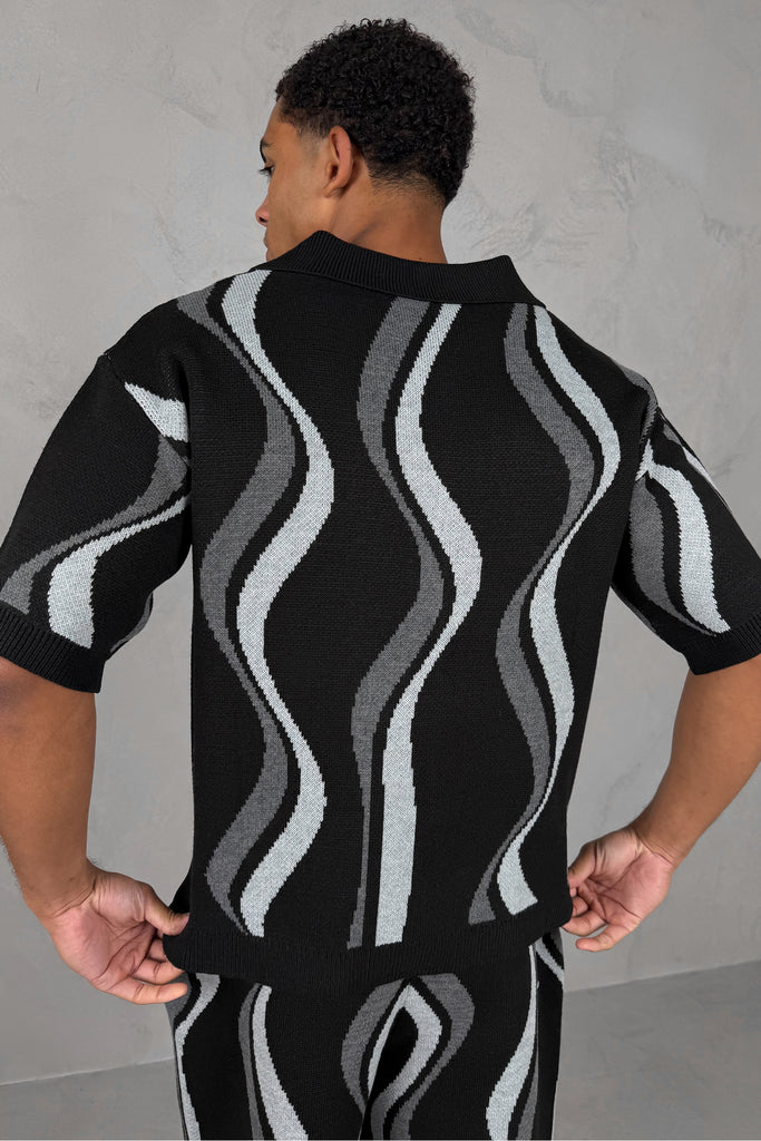 Boxy Flow Knitted Shirt - Black