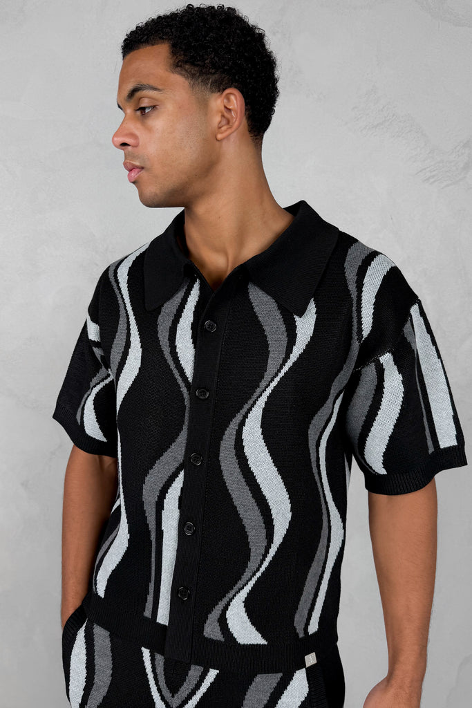 Boxy Flow Knitted Shirt - Black